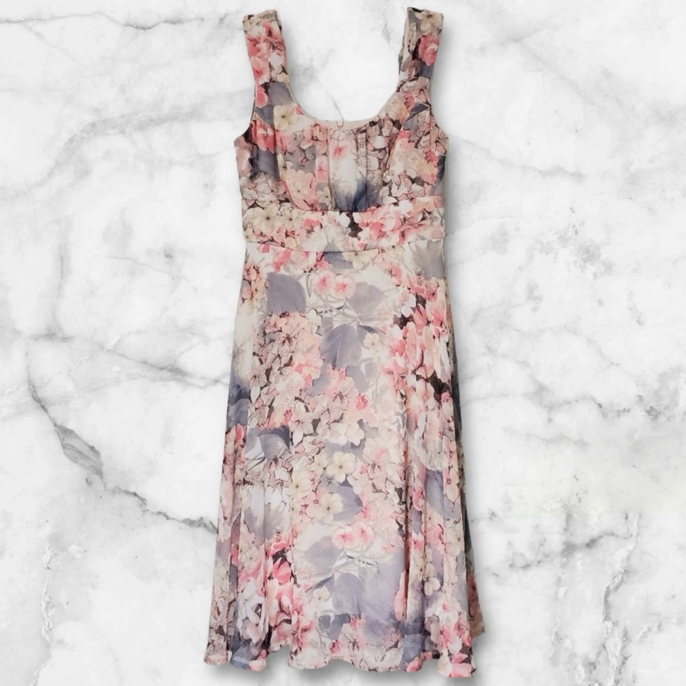 Signature Ella Peach Multi Colored Floral Midi Dress Sz 16W Party Light Date